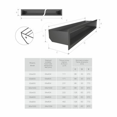 Вентиляційна решітка для каміна SAVEN Loft 60х400 біла