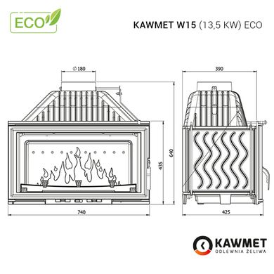 Чавунна камінна топка KAWMET W15 13,5 кВт ECO