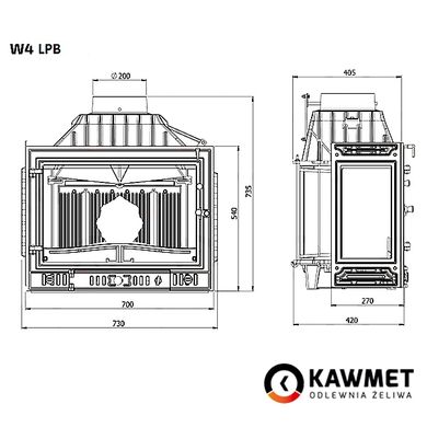 Чугунная каминная топка KAWMET W4 LP 14,5 кВт