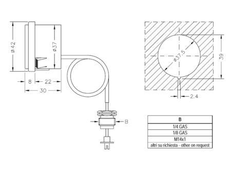 Манометр капиллярный Cewal IQ 37 P (42х42мм, 1/4", 0-6 бар, 1500 мм)