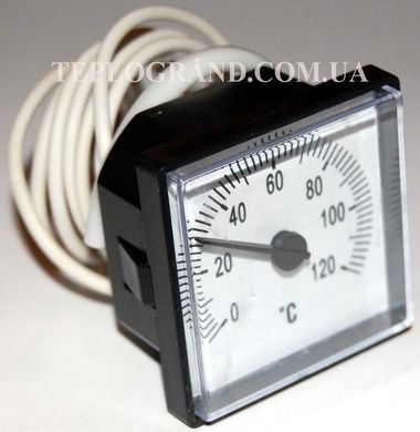 Термометр квадратный 45х45 мм, 0-120°C, с выносным датчиком 1м, LT151