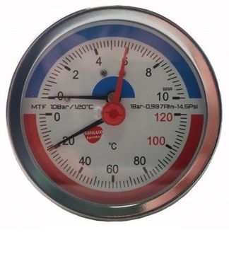 Термоманометр аксиальный Sanlux Termo (? 80, 1/4", 10 бар, 0-120°C)