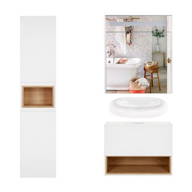 Комплект мебели для ванной Qtap Robin тумба + раковина + зеркальный шкаф + пенал QT044RO42978