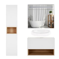Комплект мебели для ванной Qtap Robin тумба + раковина + зеркальный шкаф + пенал QT044RO42980